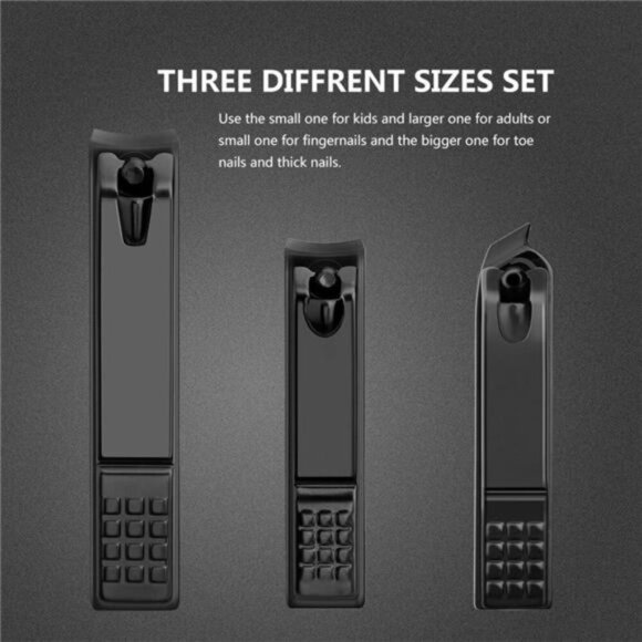3-Piece Black Stainless Steel Precision Nail Clipper Set for Finger & Toe Nails - Picture 2 of 6